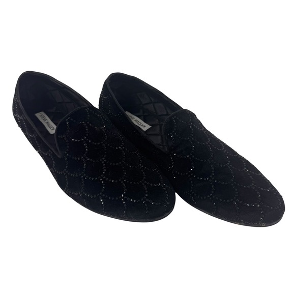 Steve Madden Triton Mens 12 Black Velvet Rhinestone Scalloped Loafers Shoes main image 6